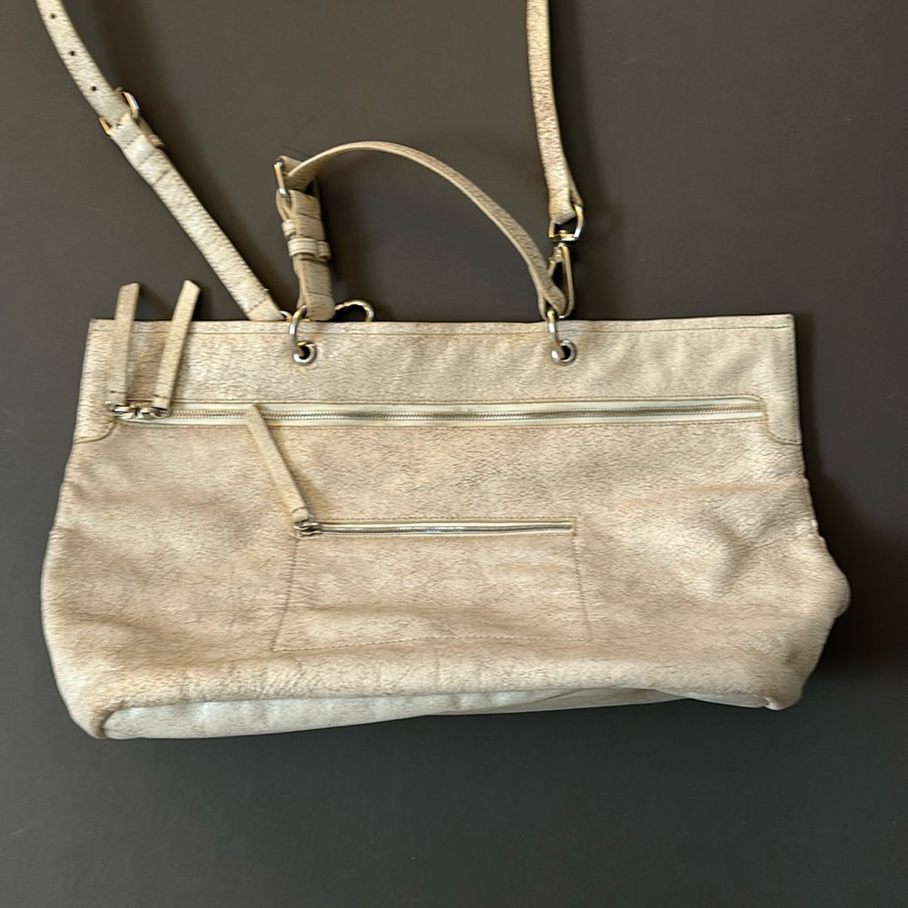 Derek Lamb 10 Crosby Handbag Purse tan/beige silver hardware large tote